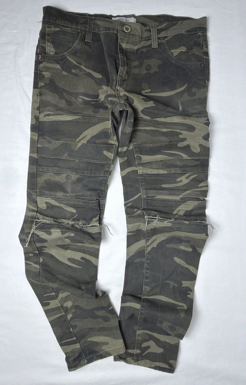 Golden Denim Men’s 32 Camo Moto Biker Jeans Distressed Skinny Made USA Bullet